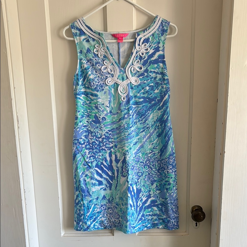 Lilly Pulitzer Blue and Green Sheath Mini Dress
